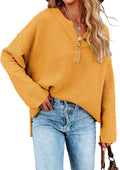 Women's Oversized V Neck Batwing Henley Sweater - Cozy Knit