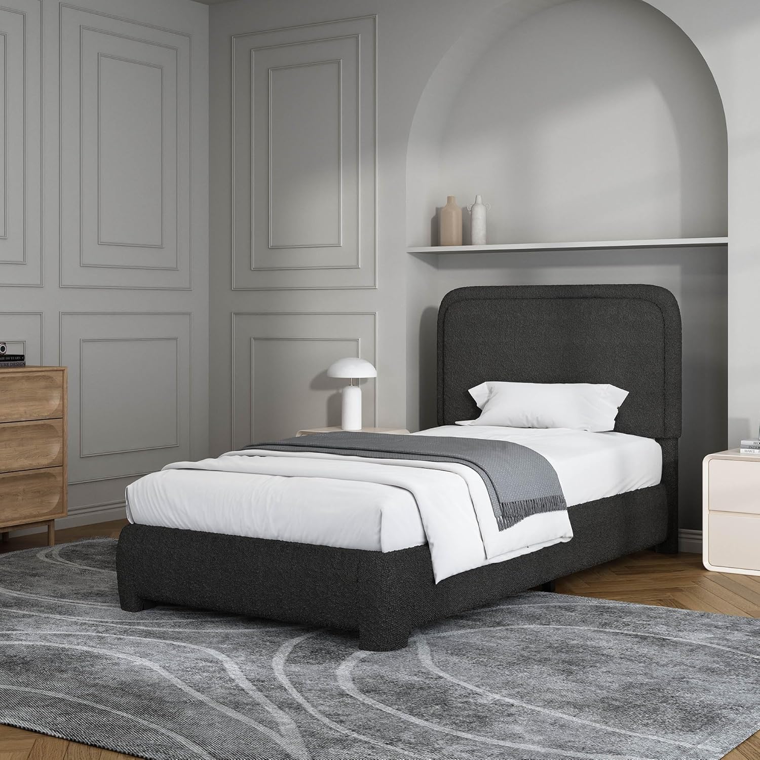 BarnFurin Twin Size Bed Frame with Boucle Upholstery and Headboard