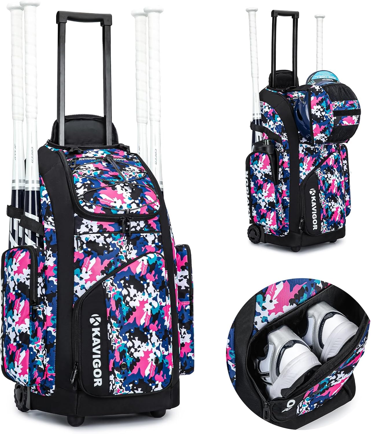 Rolling Baseball Bag with Wheels for Youth Players and Gear