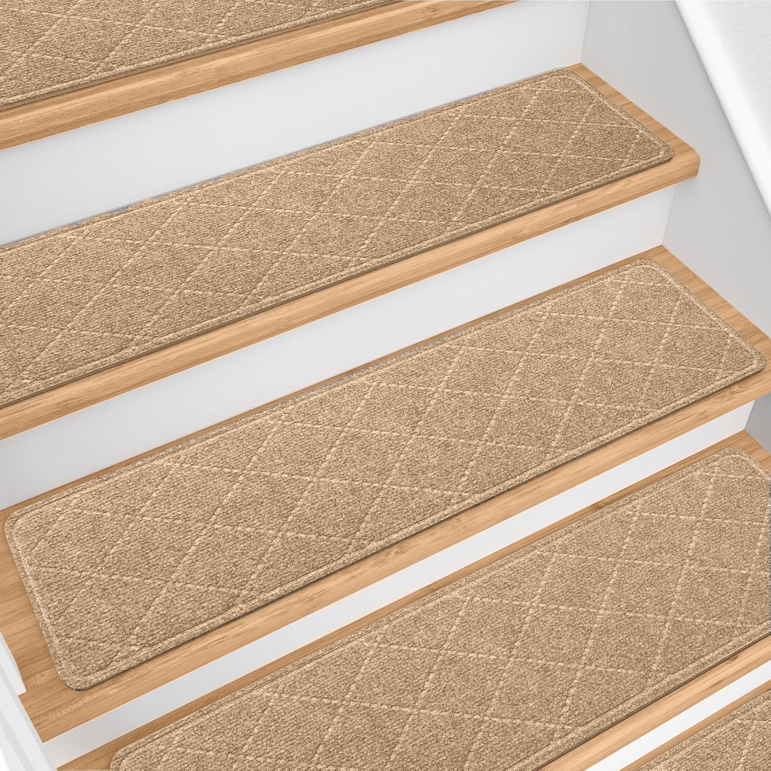 Non Slip Stair Treads for Wooden Steps - 15 PCS Khaki Strips