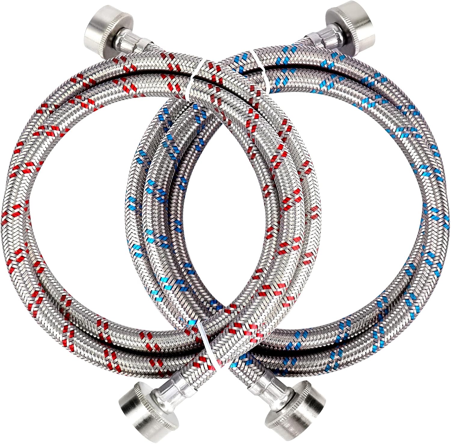 Burst-Proof Stainless Steel Washer Hoses 2 Pack -10 Yr Warranty