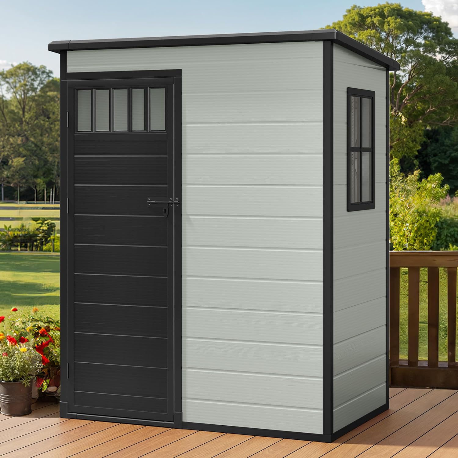 DWVO Plastic Outdoor Storage Shed for Garden Tools and More