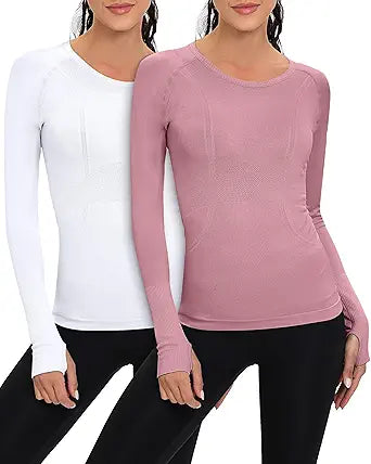 Seamless Workout Shirts for Women - 2 Pack Athletic Tops