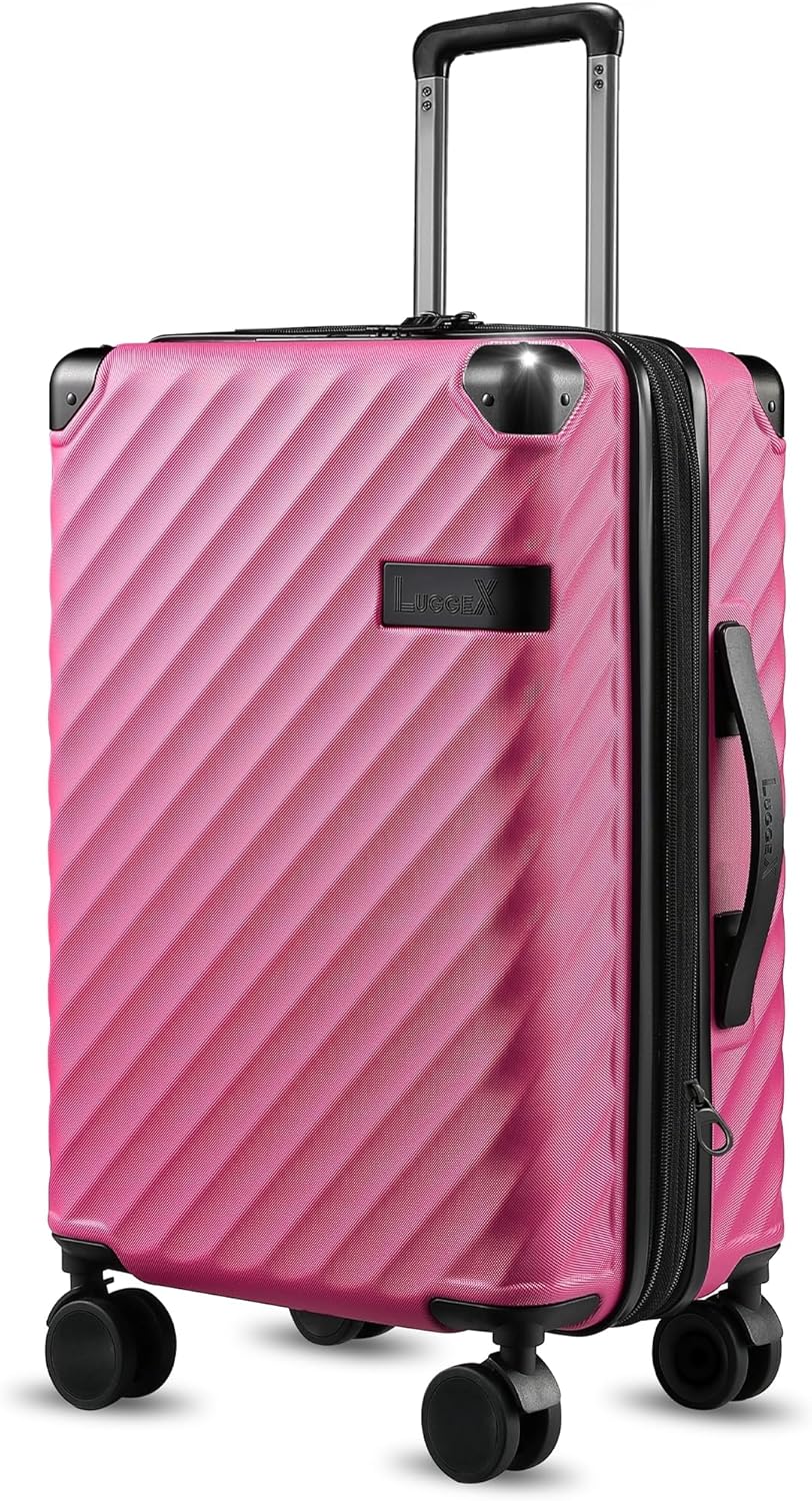 LUGGEX 20 Inch Carry On Luggage with Spinner Wheels in Hot Pink