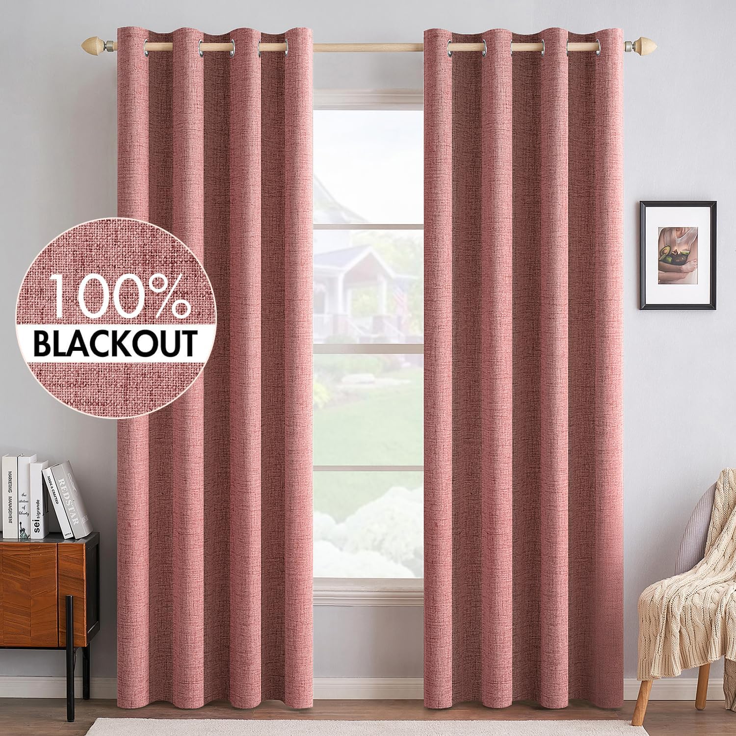 MIULEE Blackout Linen Textured Curtains for Bedroom & Living Room