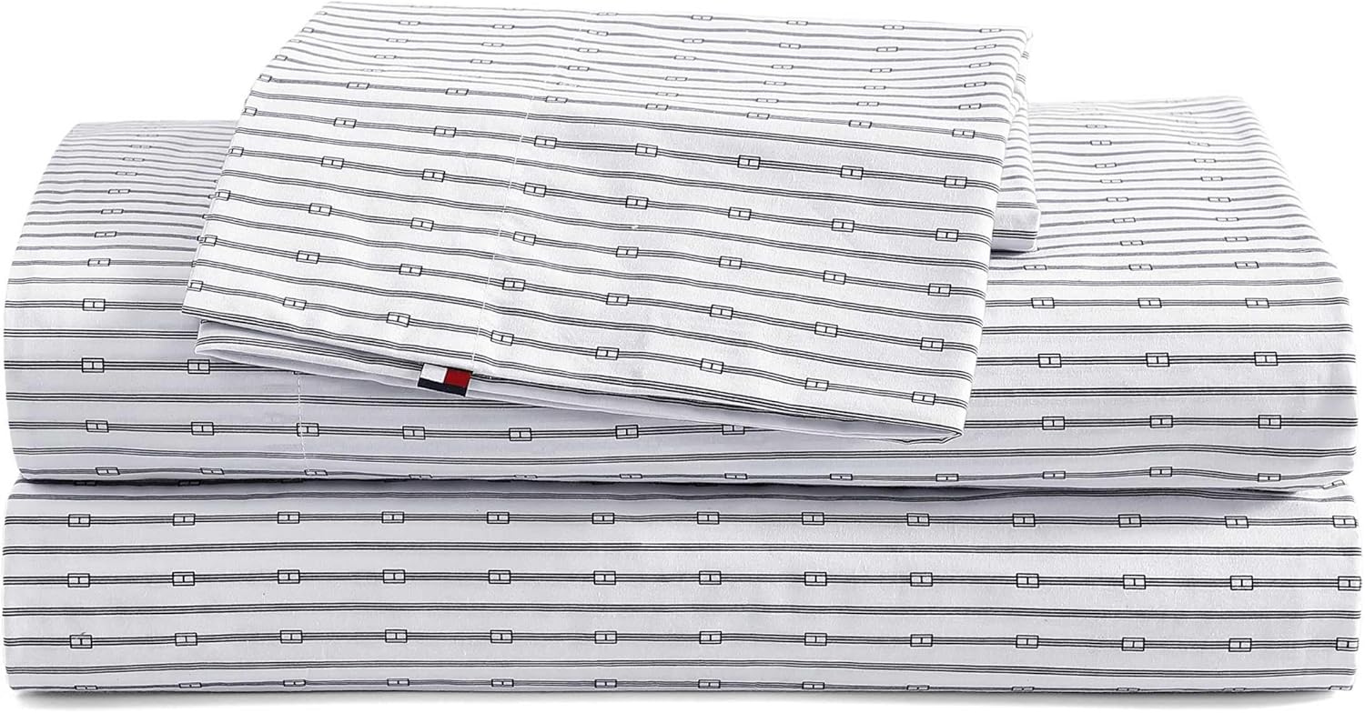 Tommy Hilfiger Cotton Percale Sheet Set for Queen Beds