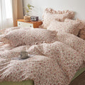 Pink Floral Comforter Set Queen - Soft Ruffle Lace Comforter