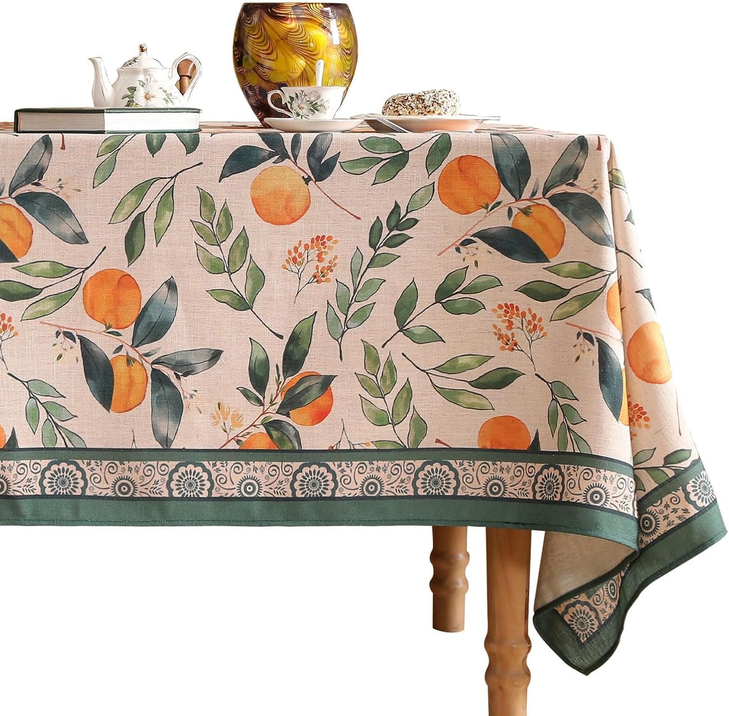 Designer Vintage Linen Rectangle Table Cloth for Fall Decor