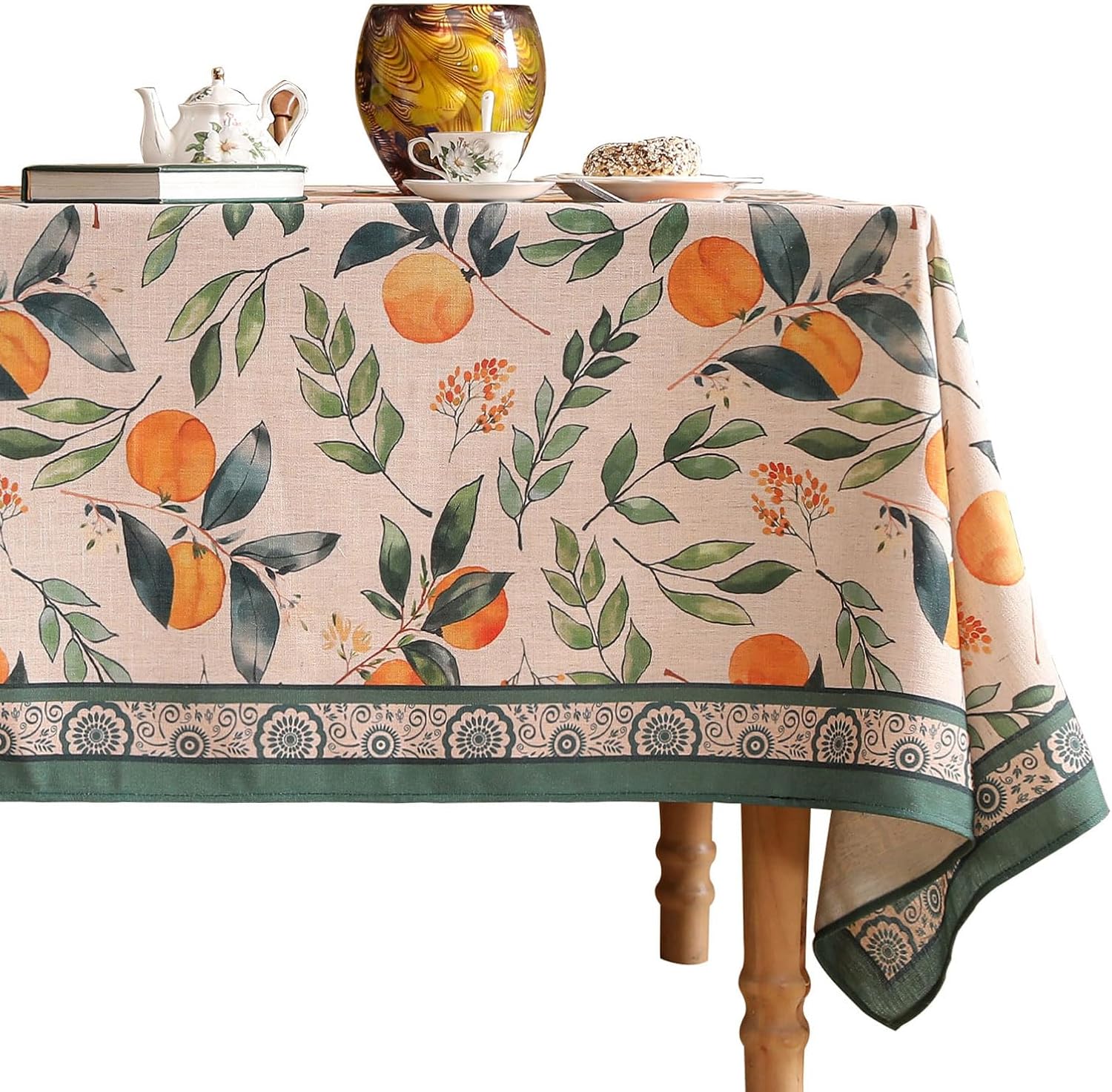 Designer Vintage Linen Rectangle Table Cloth for Fall Decor