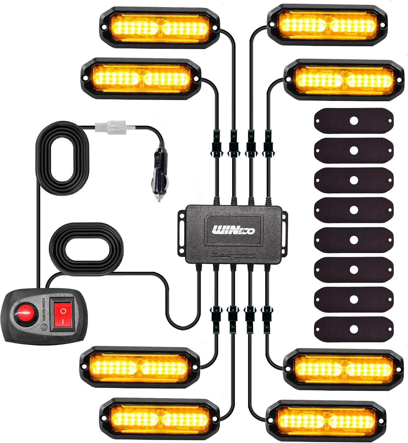 WINECO Amber 8PCS LED Strobe Lights Kit for Emergency Vehicles