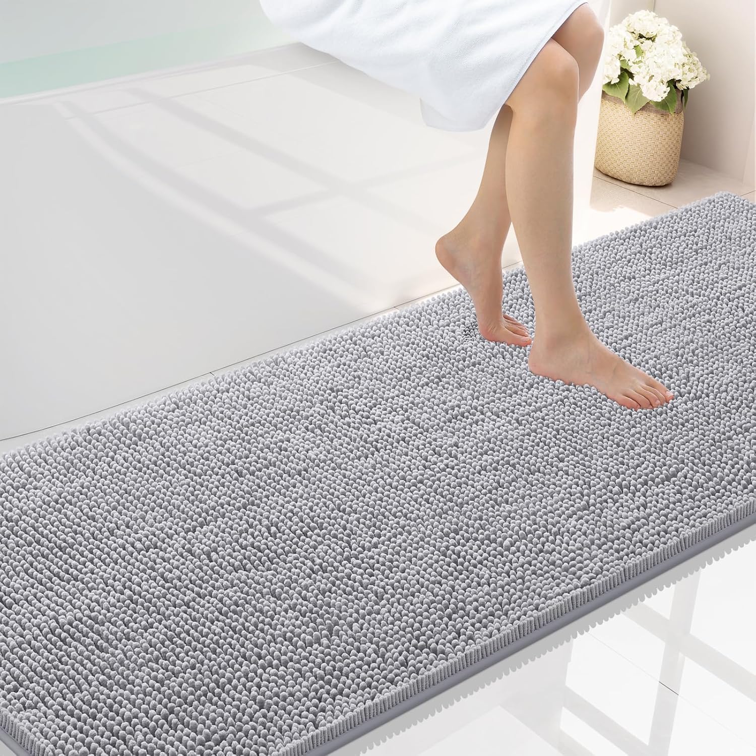 Smiry Luxury Chenille Bathroom Rugs - Soft, Absorbent, Non-Slip