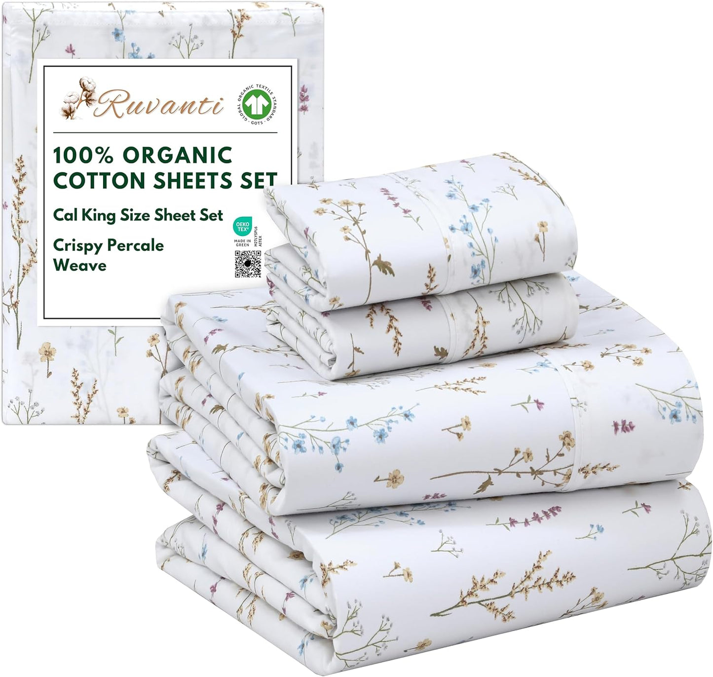 100% Organic Cotton Sheets California King Set for Comfort