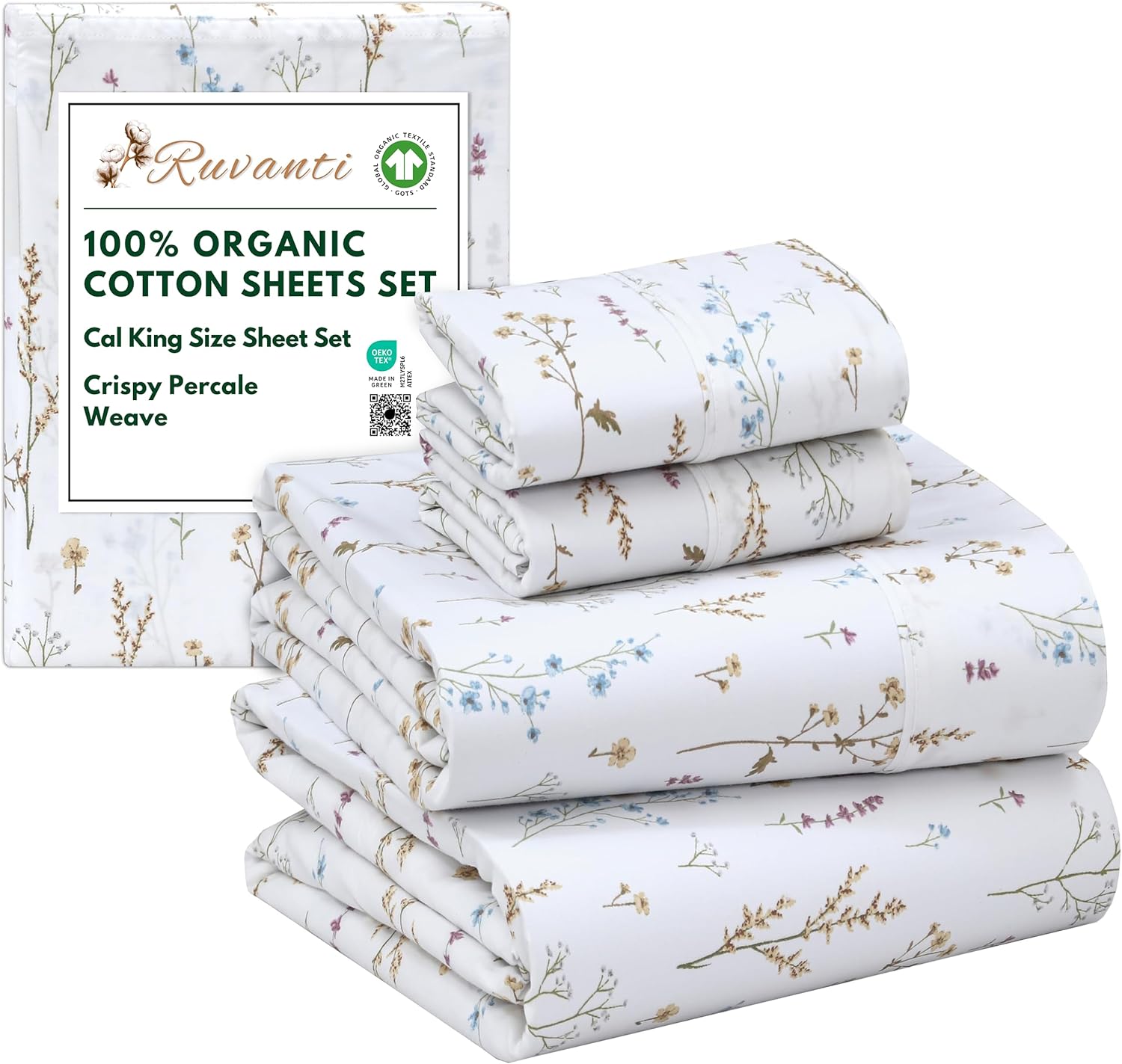 100% Organic Cotton Sheets California King Set for Comfort