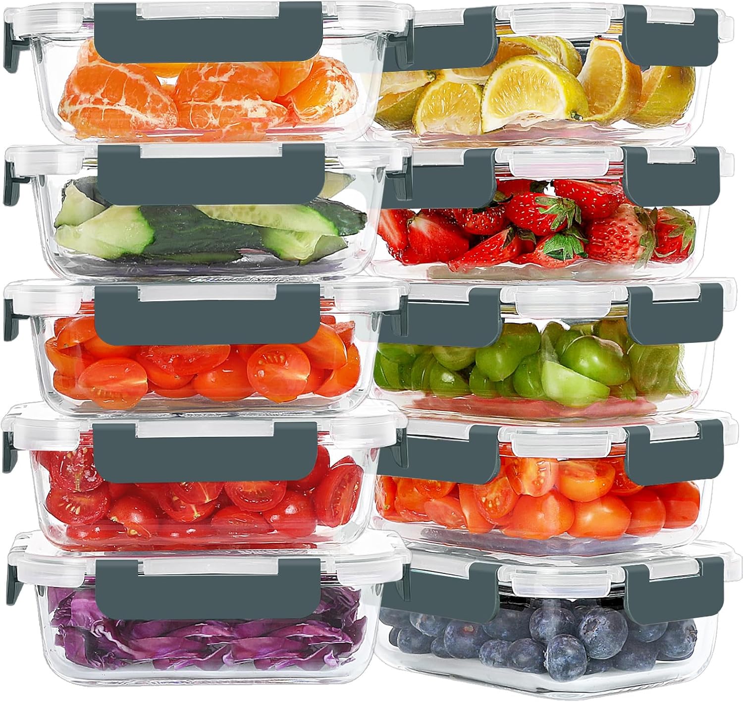 KOMUEE 10 Packs 22 oz Glass Meal Prep Containers for Fresh Food