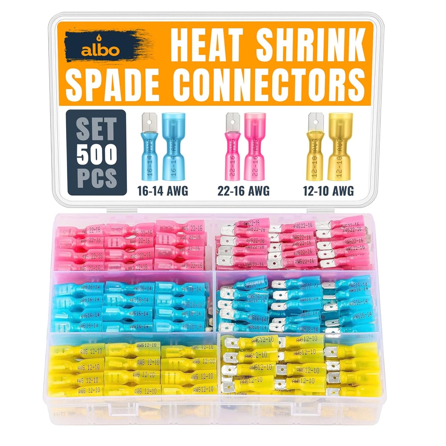500PCS Heat Shrink Spade Connectors Kit for Automotive and Marine