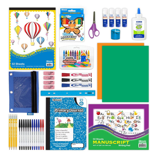 BAZIC Primary School Kit Supply Box 57 Count for Students K-6