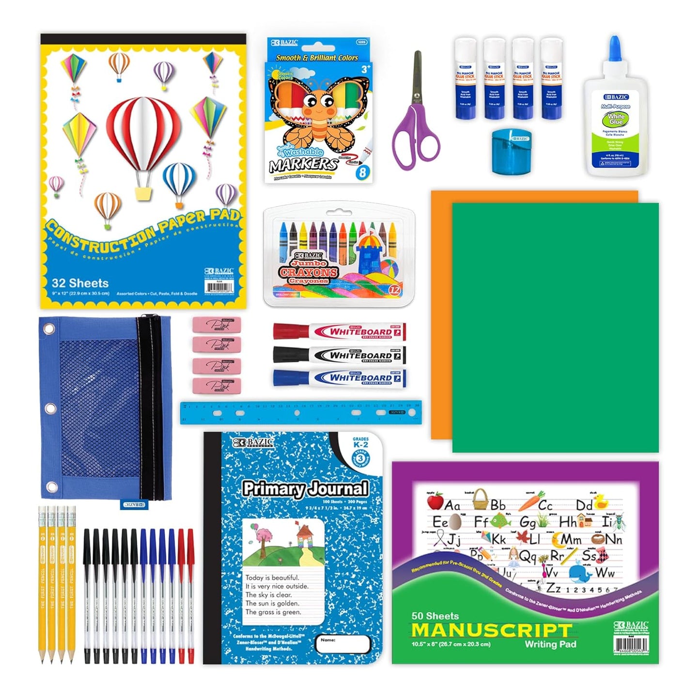 BAZIC Primary School Kit Supply Box 57 Count for Students