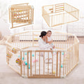 Wooden Playpen & Play Yard for Babies and Toddlers - Foldable Pinewood