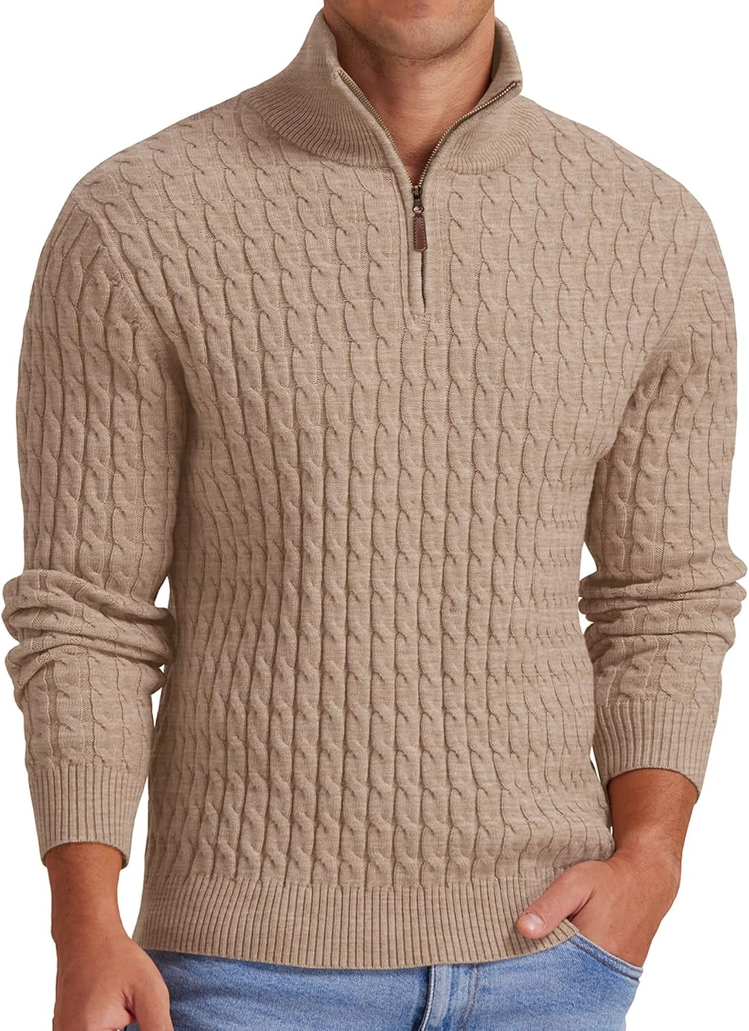 Askdeer Men's Quarter Zip Pullover Sweater for Cozy Style