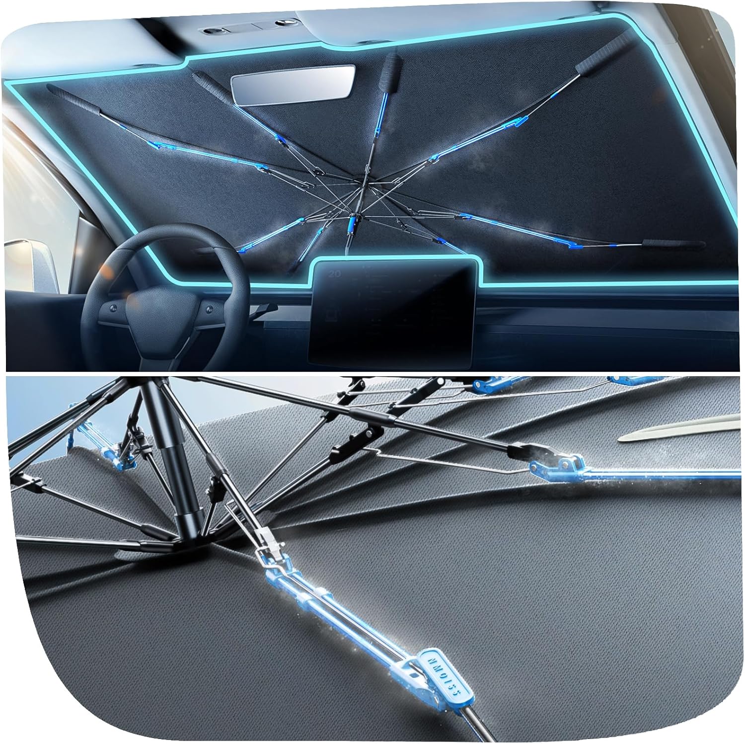 Nmoiss Windshield Sun Visor with Ice Rib for Ultimate Cooling