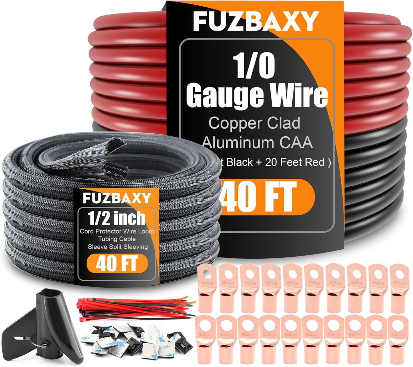 40FT 0 Gauge Wire Copper Clad Aluminum Battery Cable Kit