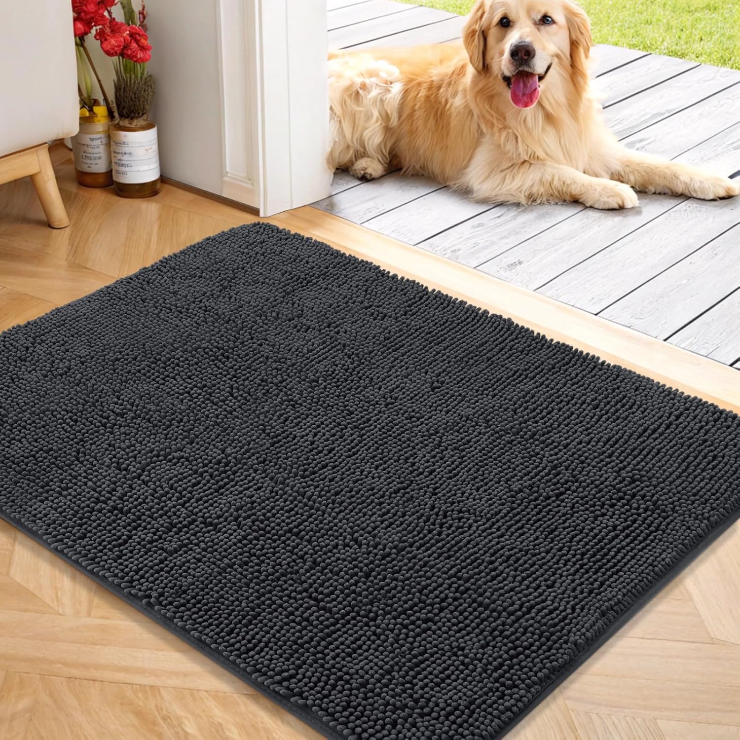 OLANLY Dog Door Mat for Muddy Paws - Absorbent Chenille Mat