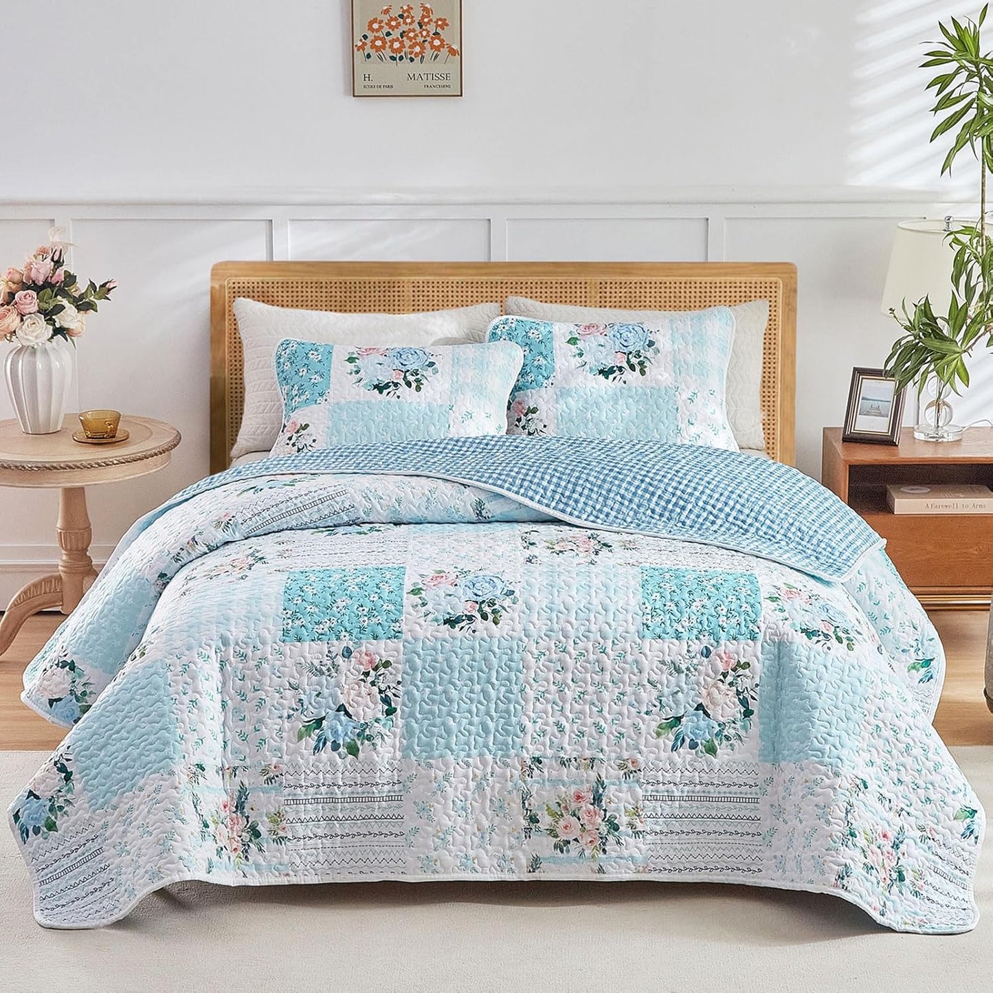 Joyreap 3 Pieces Floral Patchwork Quilt Set for California King