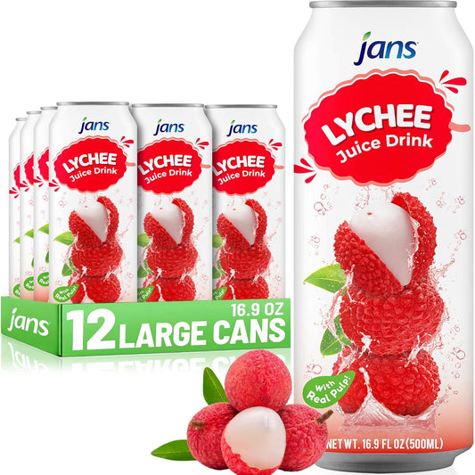 Refreshing Lychee Juice Drink with Pulp, Bulk Pack of 12 Cans