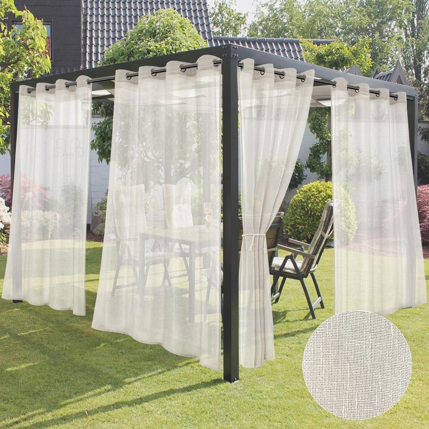 Outdoor Curtains for Patio - Ivory Linen Semi Sheer Drapes