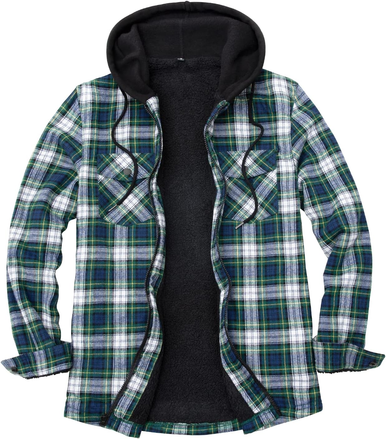 ZENTHACE Men's Sherpa Lined Full Zip Hooded Plaid Shirt Jacket
