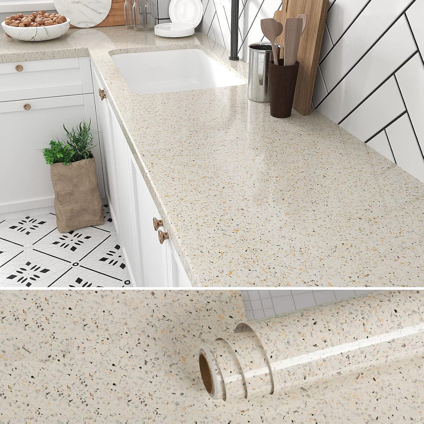 Wide Cream Beige Granite Contact Paper for Countertops