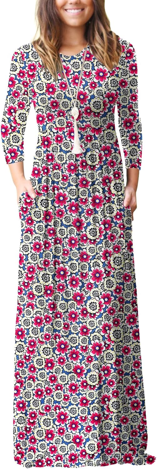 GRECERELLE Women Long Sleeve Casual Maxi Dress with Pockets
