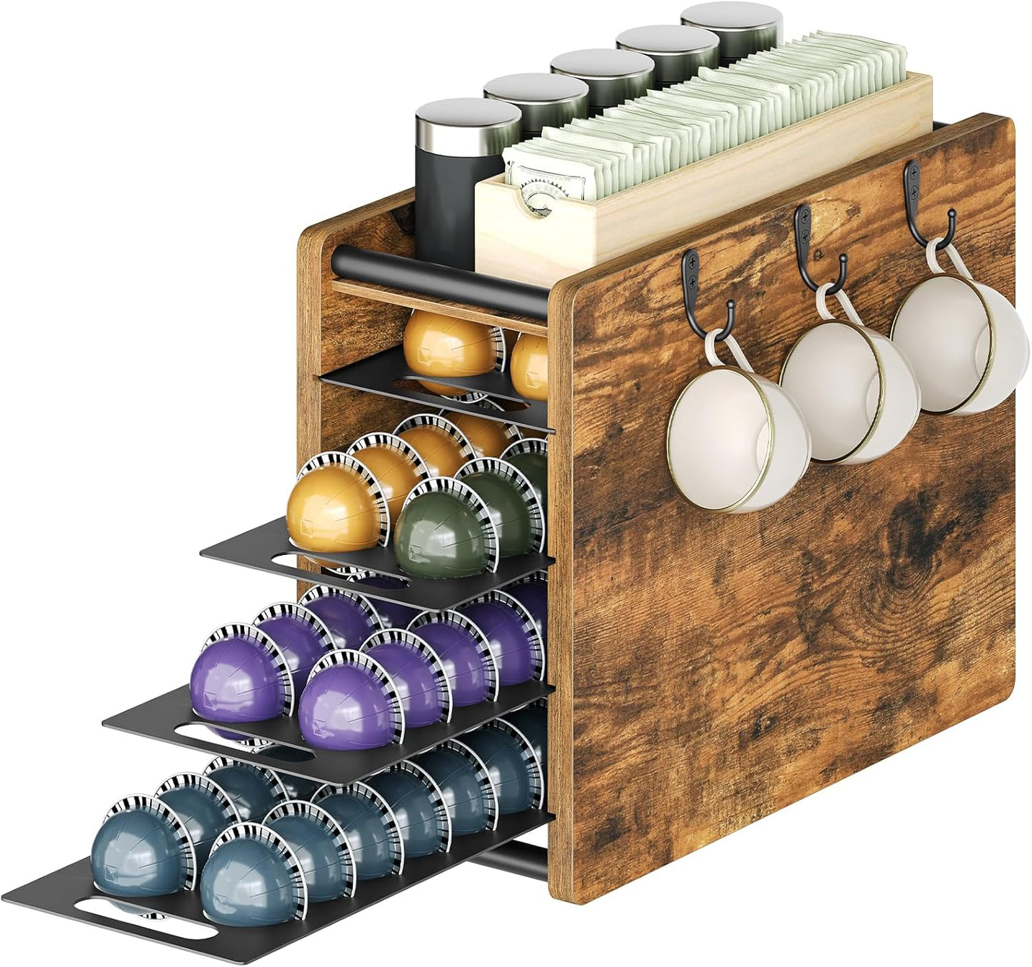 Coffee Pod Drawer Holder for 72 Pods - Rustic Brown Organizer