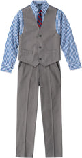 Boys' 4-Piece Dress Set with Plaid Shirt and Grey Vest - Tailored Look