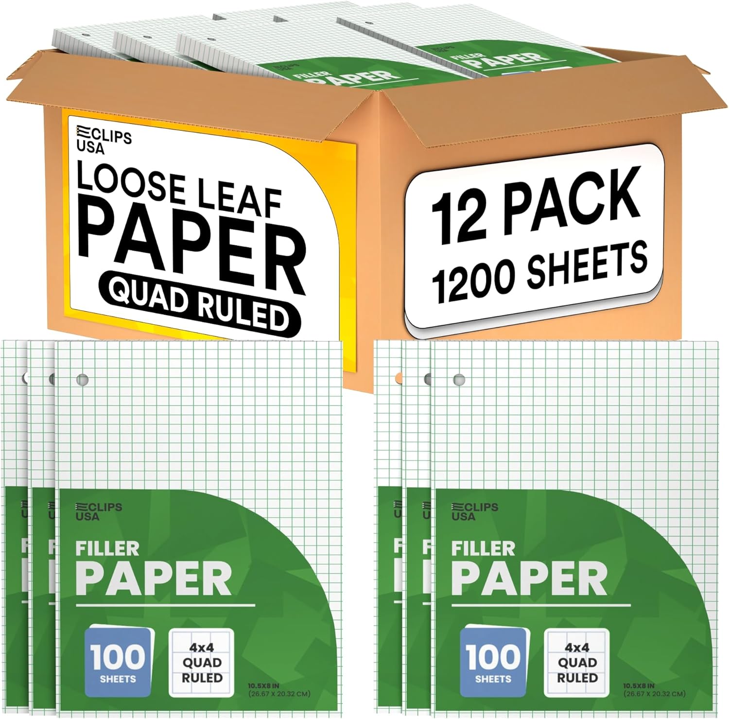 Loose Leaf Graph Paper 4 x 4 by E-CLIPS USA - 12 Pack