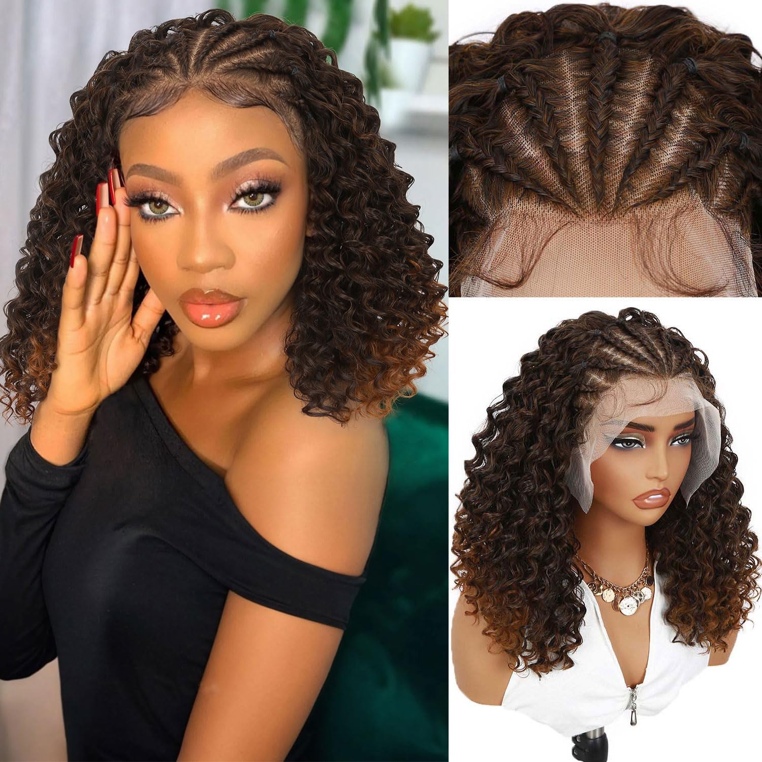 Fancy Hair Braided Wig with Curly Hair for Black Women