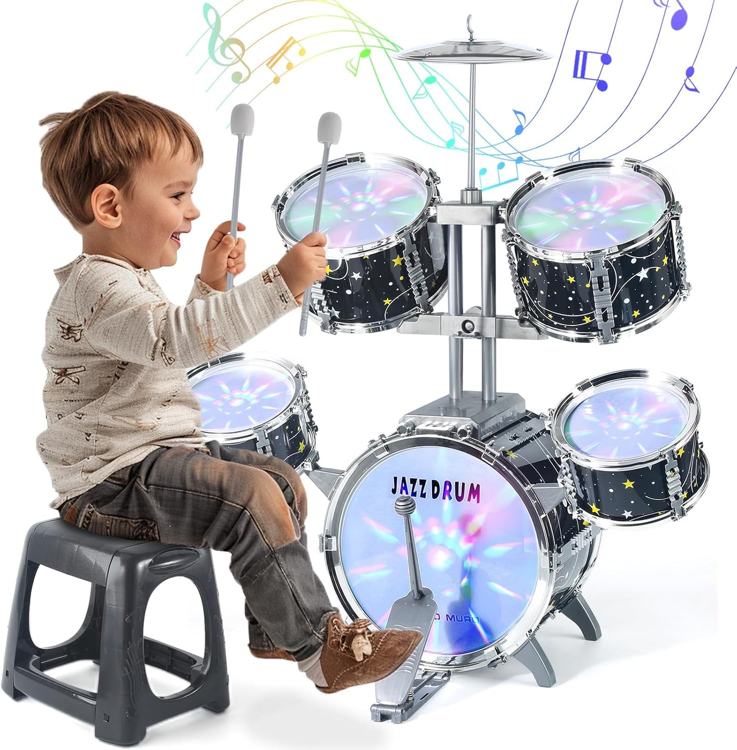 Kids Drum Set for Toddlers 1-3, Upgraded Jazz Drum Set Fun