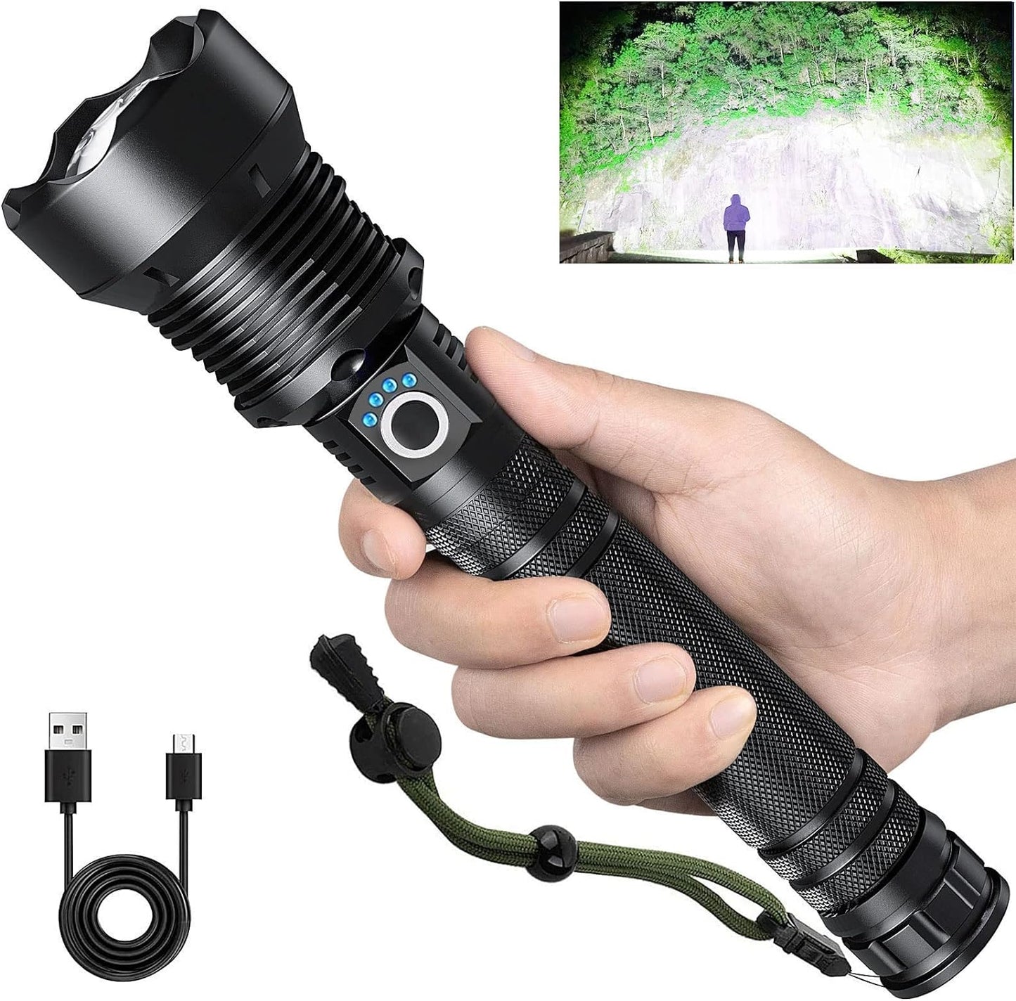 Rechargeable Flashlight 90,000 Lumens for Camping and Hiking