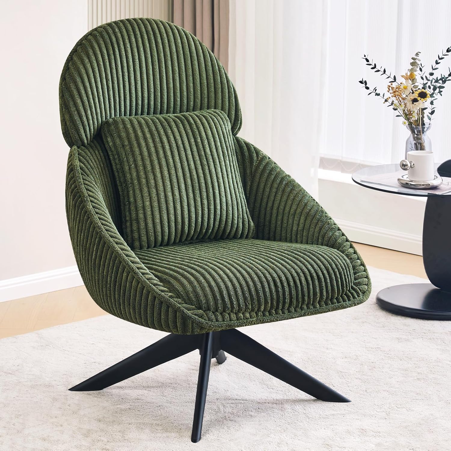 Swivel Accent Chair, Stylish Comfort, Green