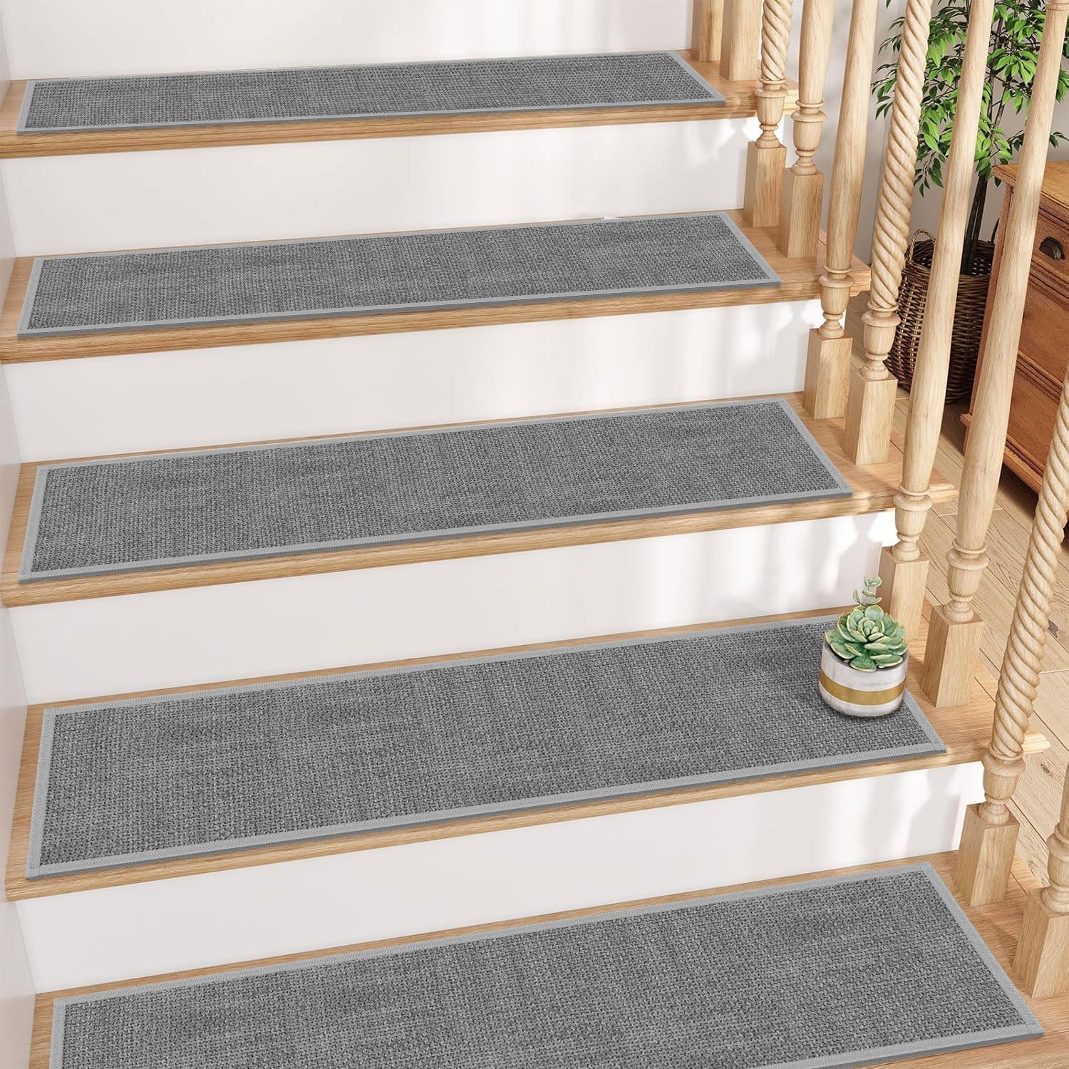 Non Slip Jute Stair Treads for Wooden Steps - Set of 15