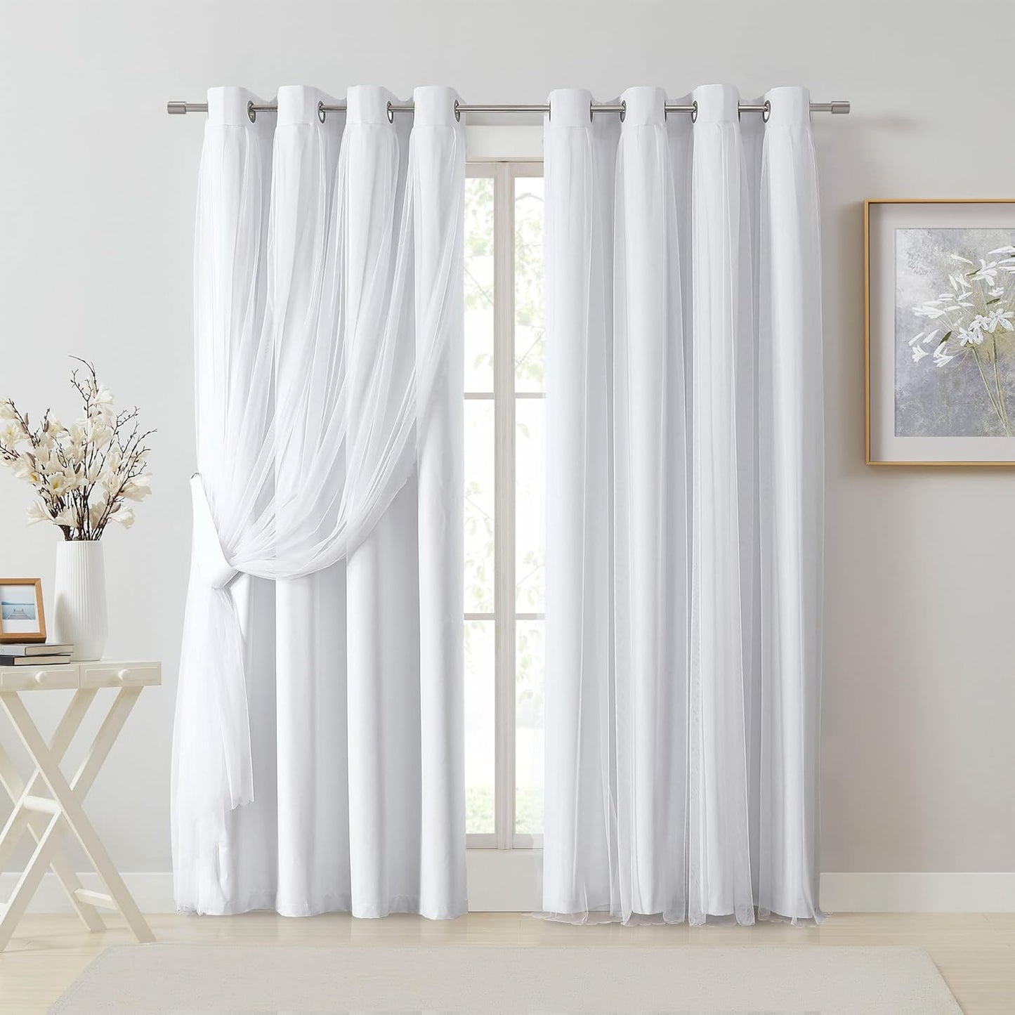 Bujasso White Full Blackout Curtain Panels for Elegant Living