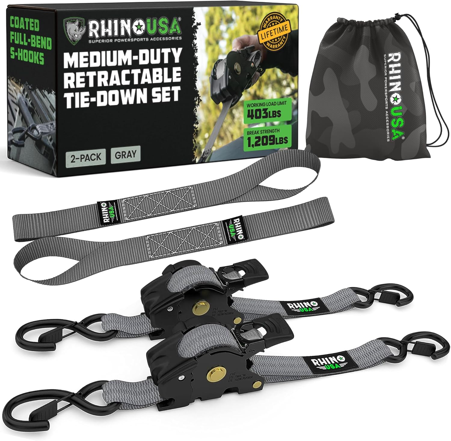Rhino USA Retractable Ratchet Straps for Secure Cargo Tie-Downs