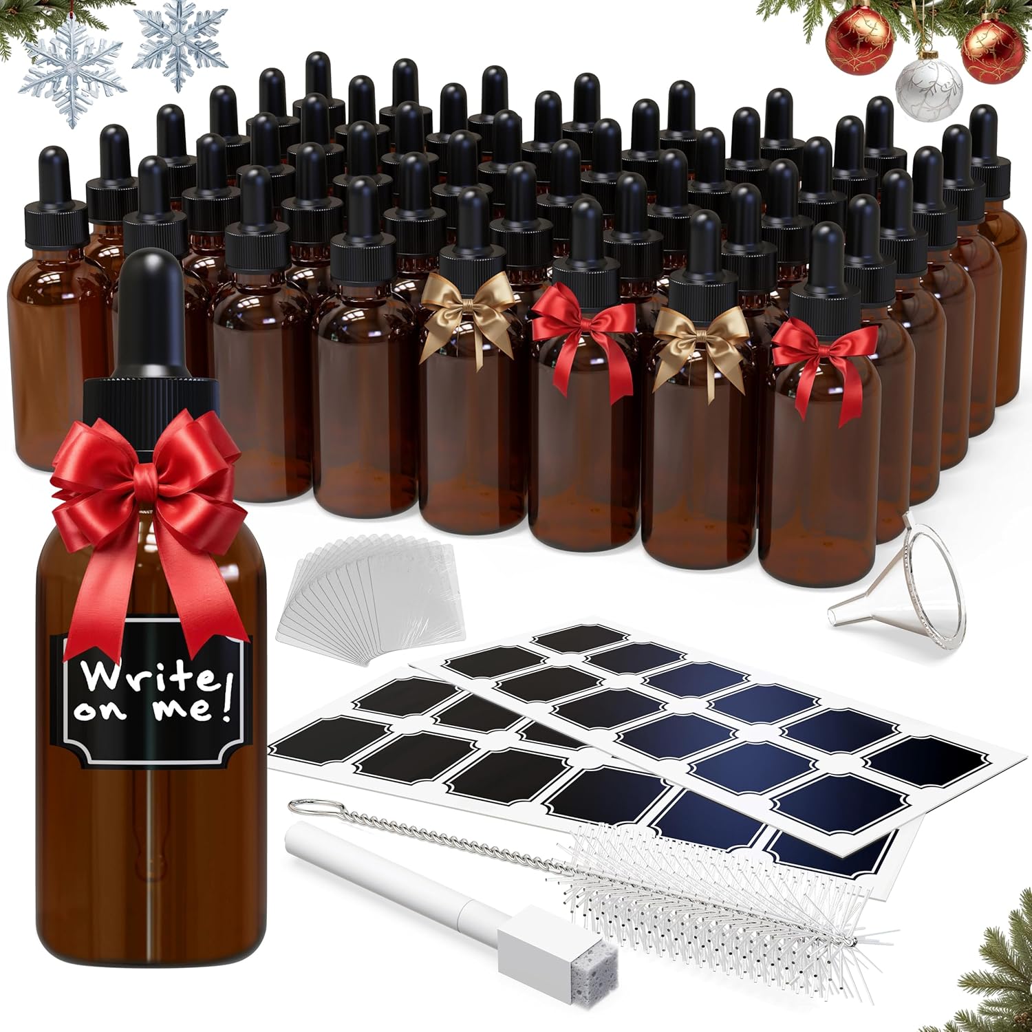 Nevlers 48 Pack Amber Glass Dropper Bottles for Oils & Tinctures