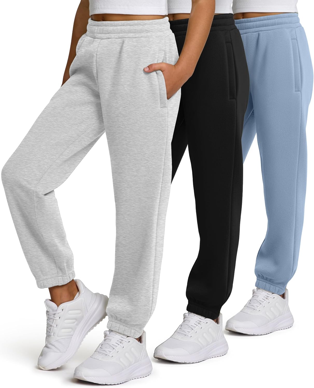 PURE CHAMP Girls Sweatpants 3 Pack Fleece Athletic Joggers
