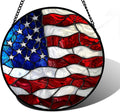 Stained Glass Window Hanging Blue White Red Flag Pattern - Sun Catcher