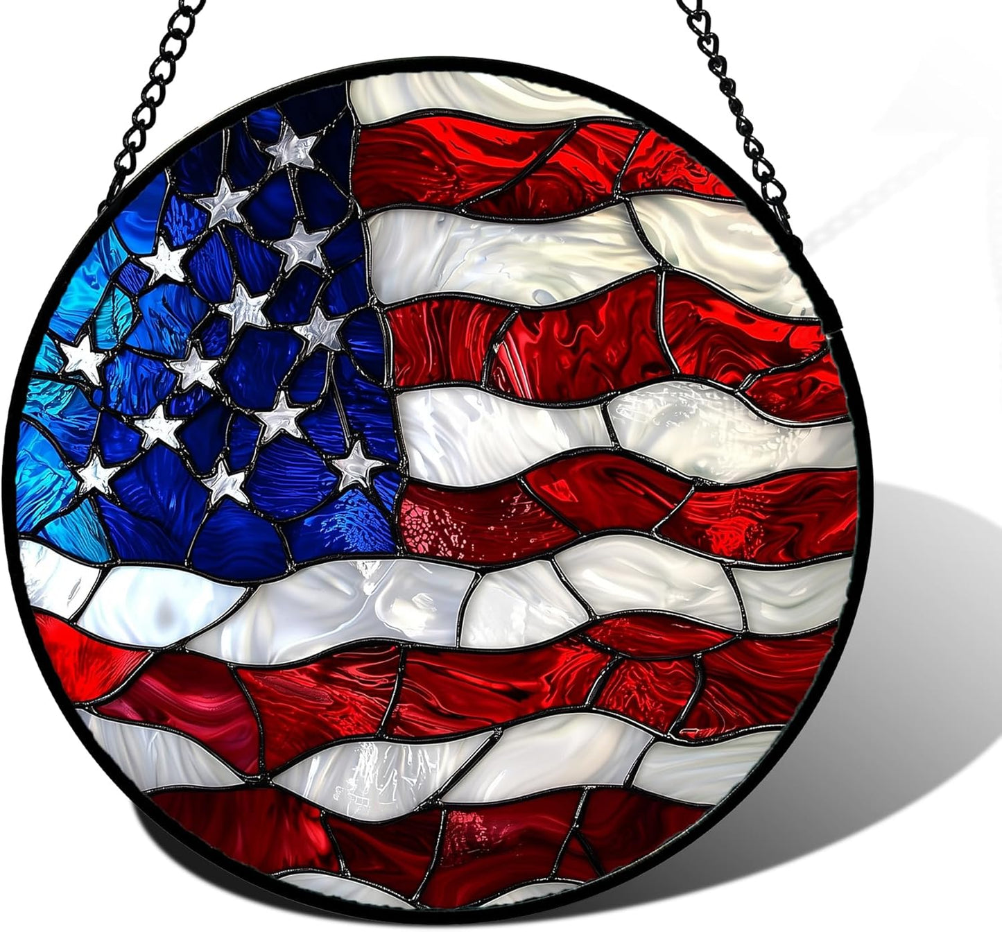 Stained Glass Window Hanging with National Flag Pattern Decor