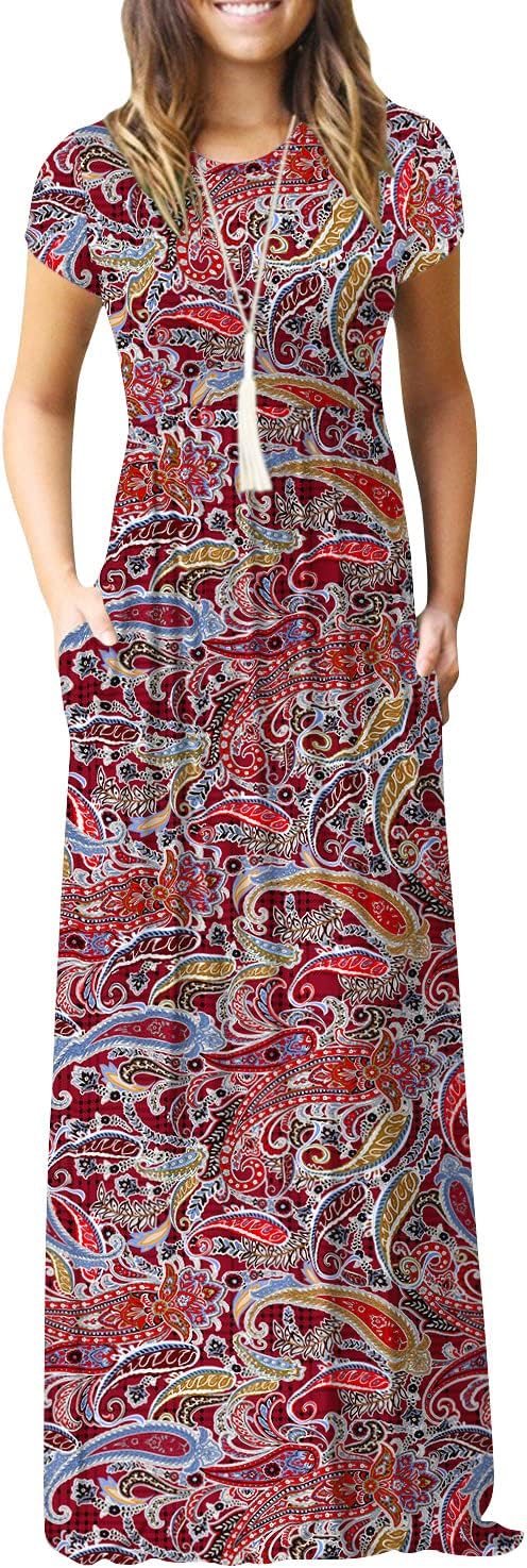 EUOVMY Women's Short Sleeve Maxi Dress with Pockets for Summer