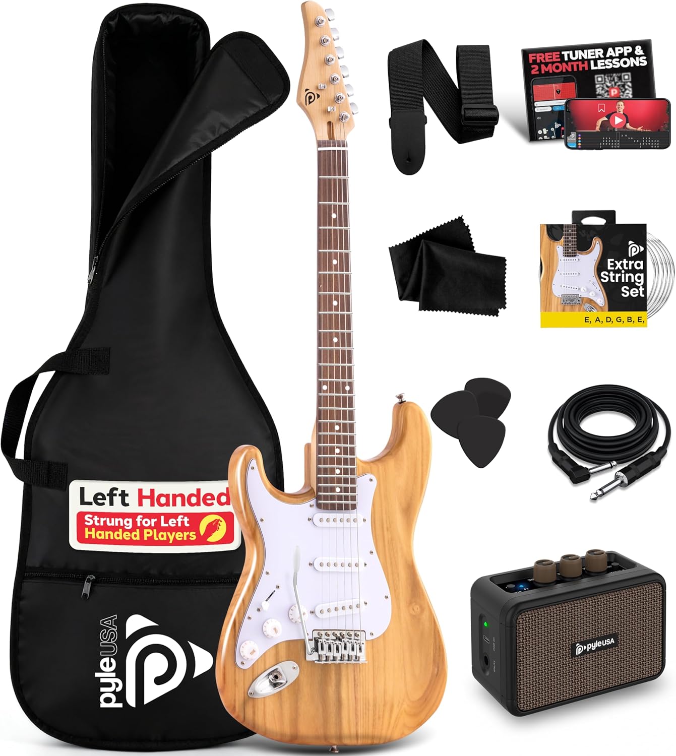 Pyle Left Handed Electric Guitar Kit with Bluetooth Amp and More