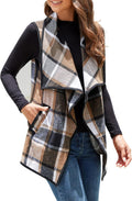 YACUN Women Plaid Vest Lapel Open Front Sleeveless Jacket - Stylish