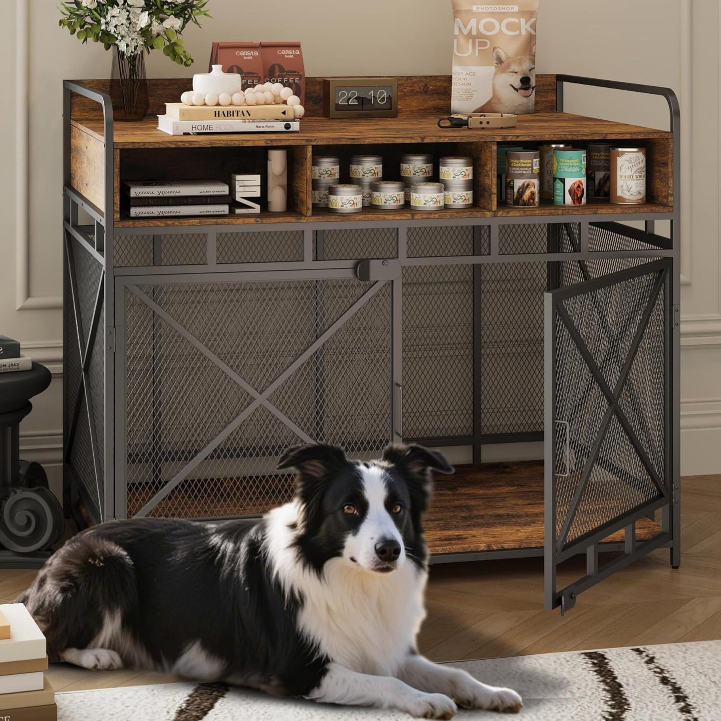 Stylish 48in Heavy Duty Wooden Dog Crate Furniture for Large Breeds